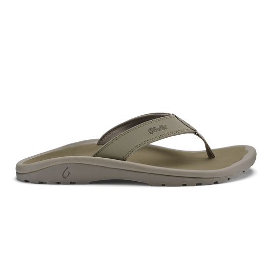Clay and mustard-colored thong sandal with contoured footbed and textured sole.