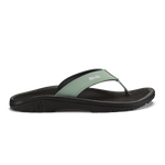 Seagreen and black thong sandal with cushioned sole and curved footbed.