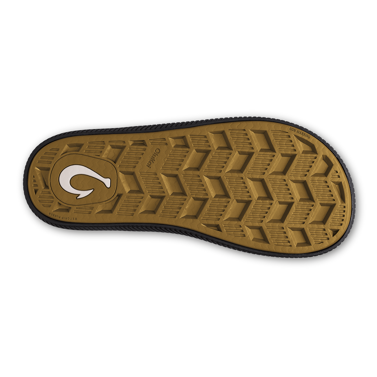Ulele shoe sole in lava rock color with chevron tread pattern and brand logo.