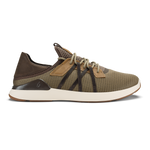 Tan and dark brown mesh lace-up sneaker with cream sole and dark brown heel counter.