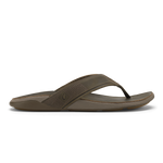 Brown thong sandal with textured fabric strap and cushioned sole, shown in side profile view.