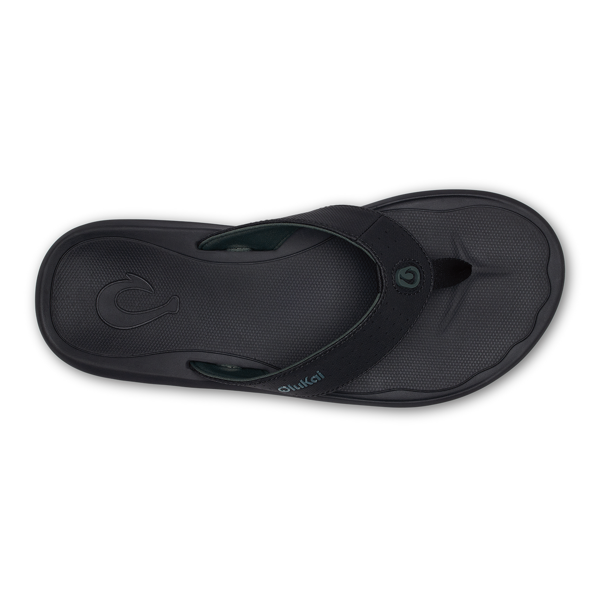 Black lava rock thong sandal with textured footbed and curved toe post.