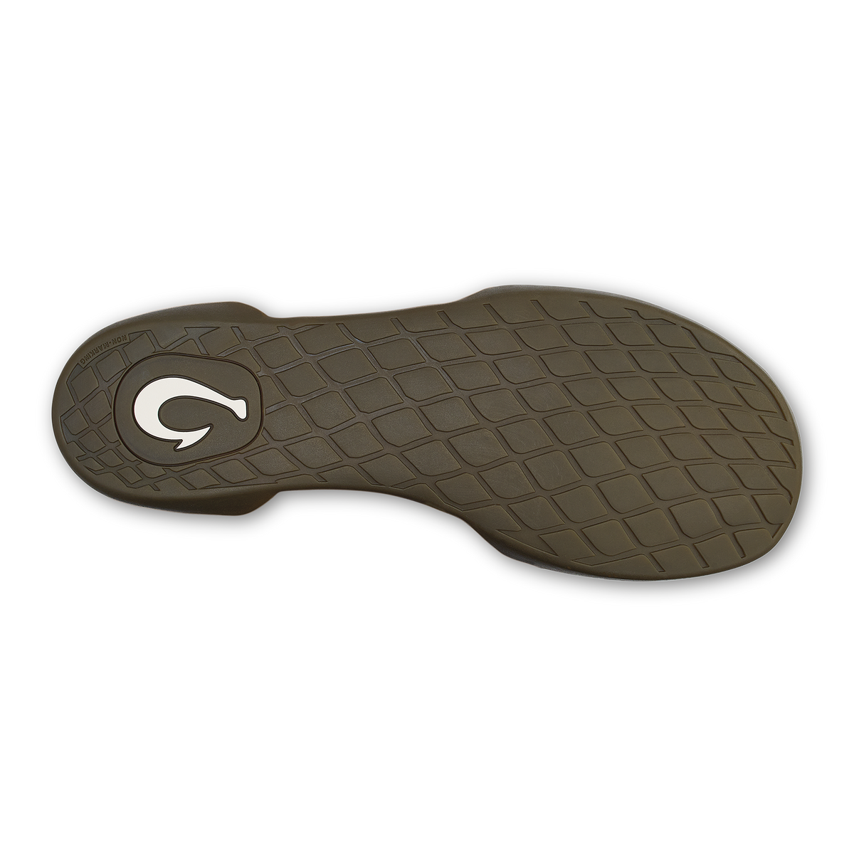 Ash-colored shoe sole with quilted tread pattern and white logo detail on heel area.