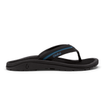 Black and slate blue flip-flop sandal with cushioned sole and thong strap design.