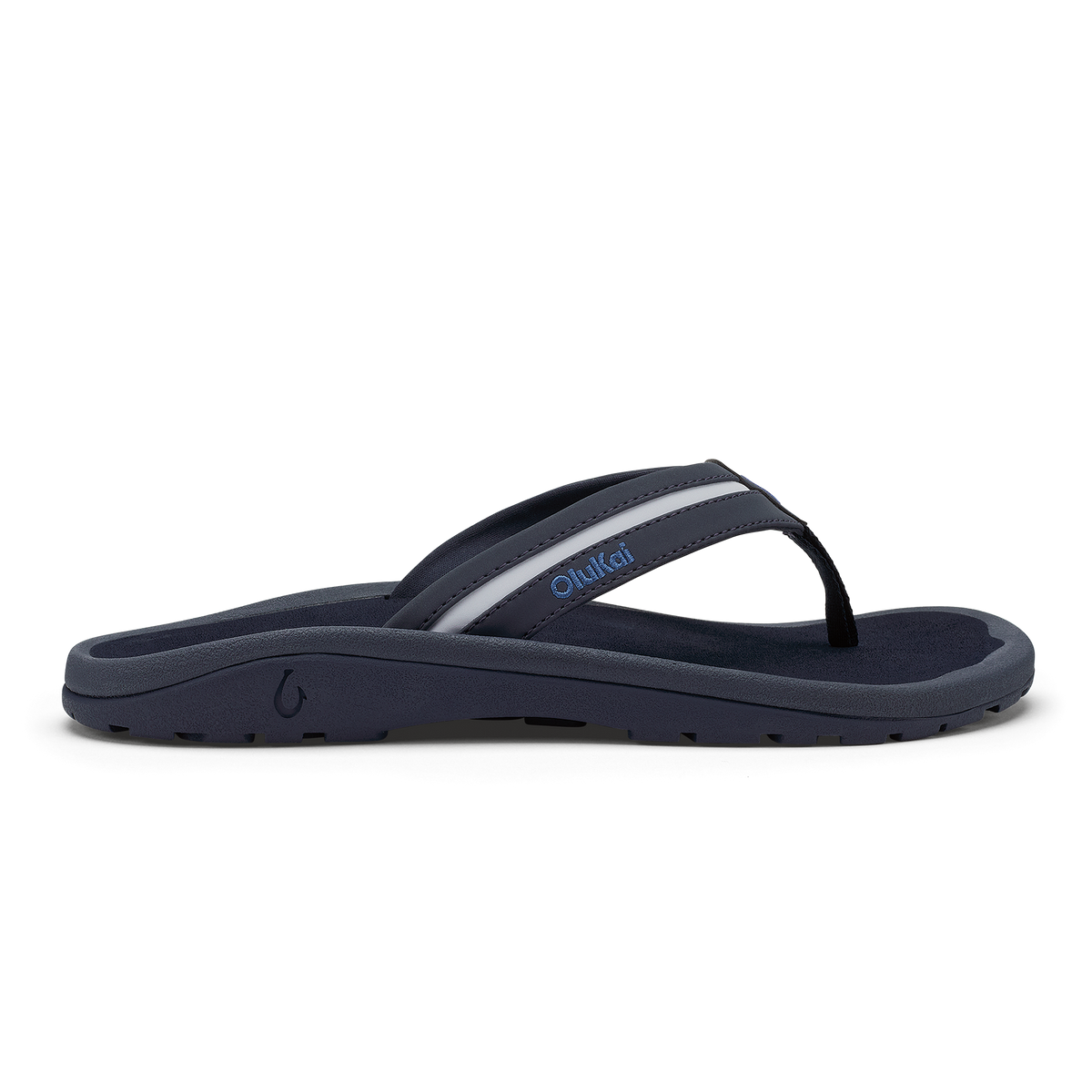 Navy blue sandal with white sole on a white background