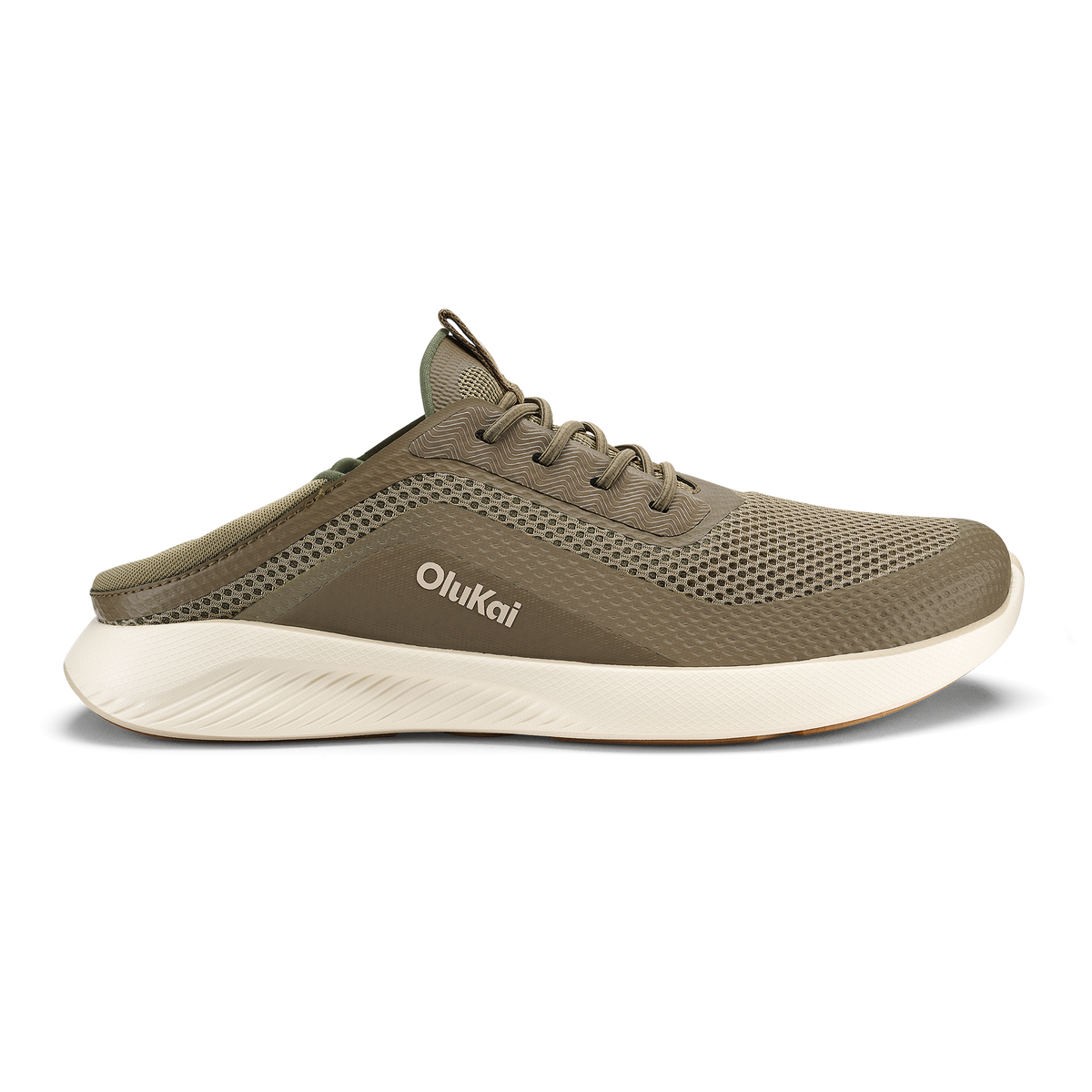 Olikai Kialoa slip-on shoe in clay and mustard with mesh upper and cream midsole, shown in profile view.