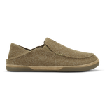 Clay-colored slip-on shoe with textured fabric upper and cushioned sole.