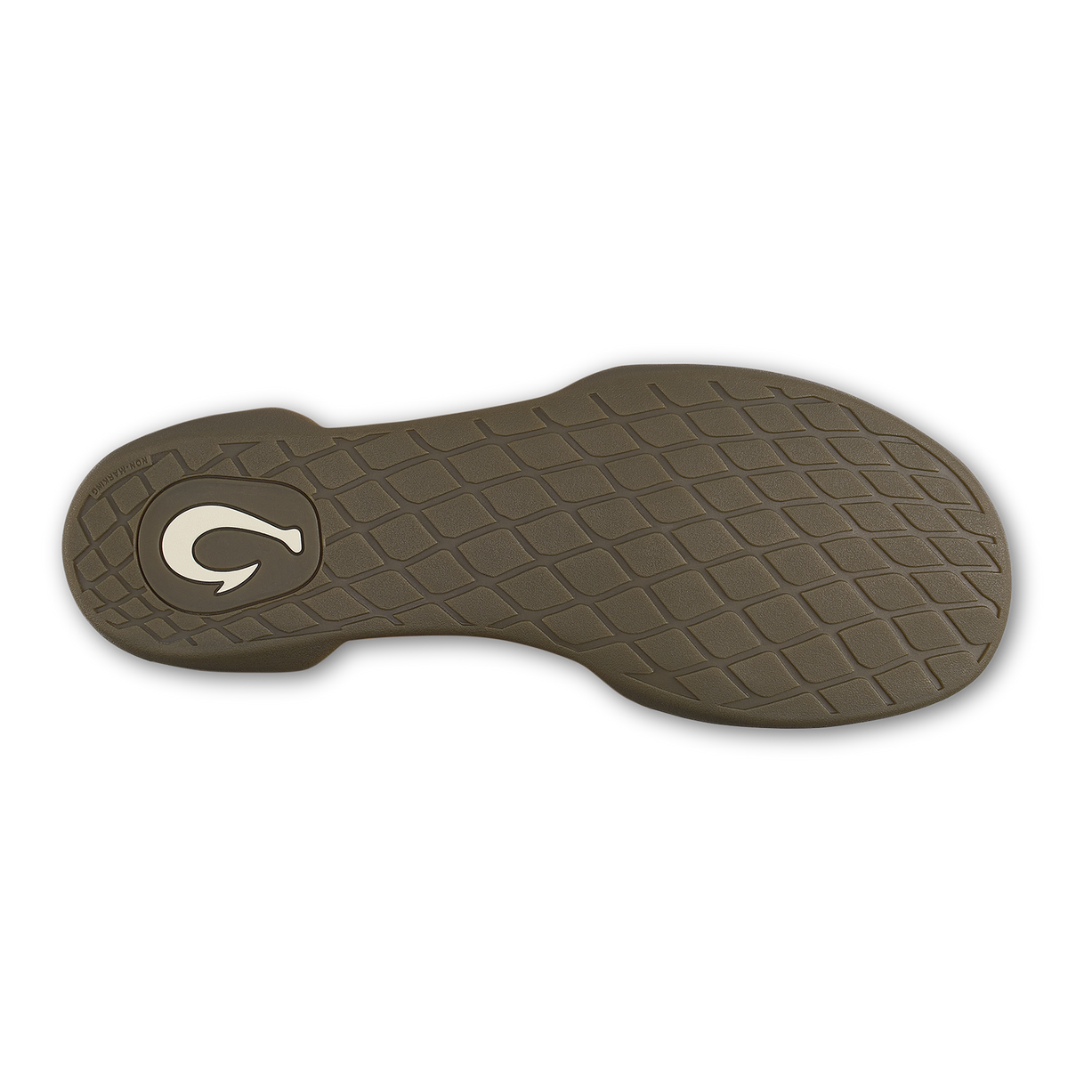 Black sole with geometric tread pattern and white logo detail on the heel.