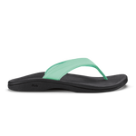 Black and mint green flip-flop sandal with curved sole and padded footbed.