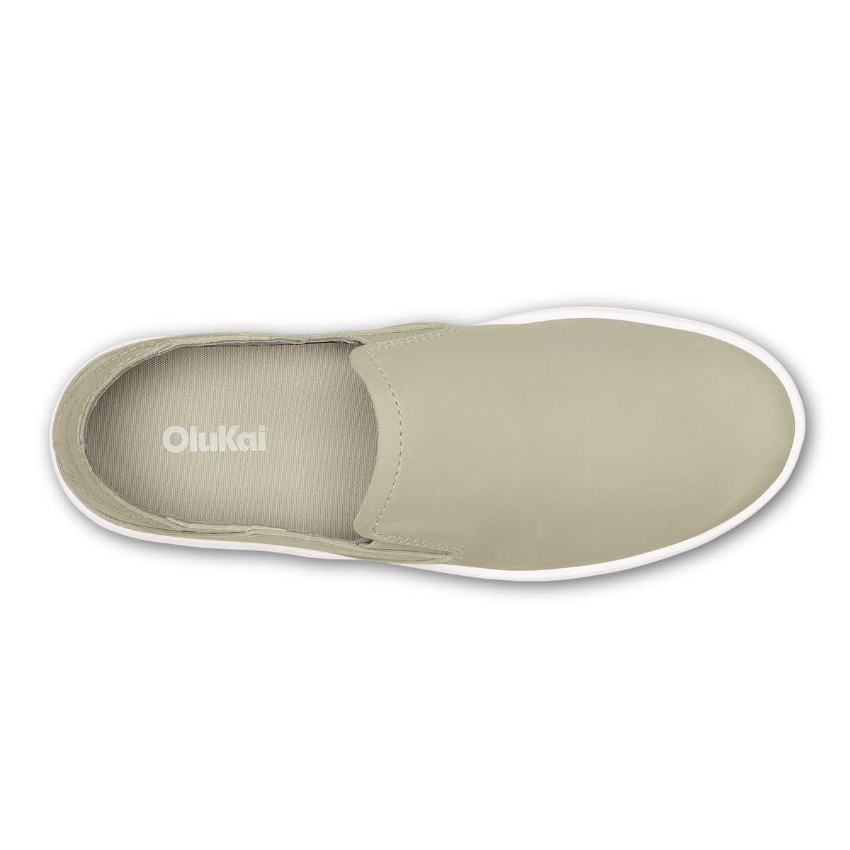 Cream leather slip-on shoe with white sole, shown from above.