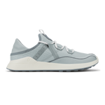 Cloud grey and off-white lace-up sneaker with textured panels and cream-colored sole, shown in profile view.