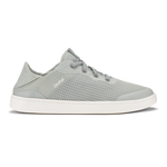 Cloud grey perforated sneaker with white sole and grey laces, side profile view.