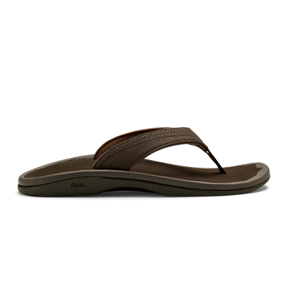 Dark brown thong sandal with contoured footbed and textured upper strap.